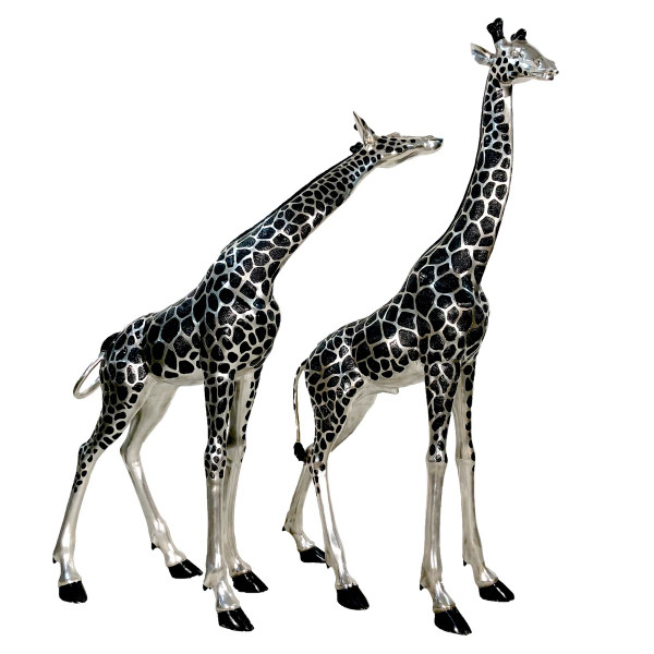 Giraffe Bronze Statues Pair Special Finish African Set of Two Sculptures